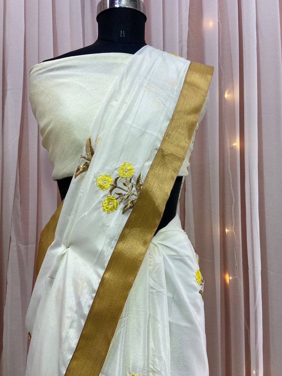 Off White Saree In Crape With Embroidery Work