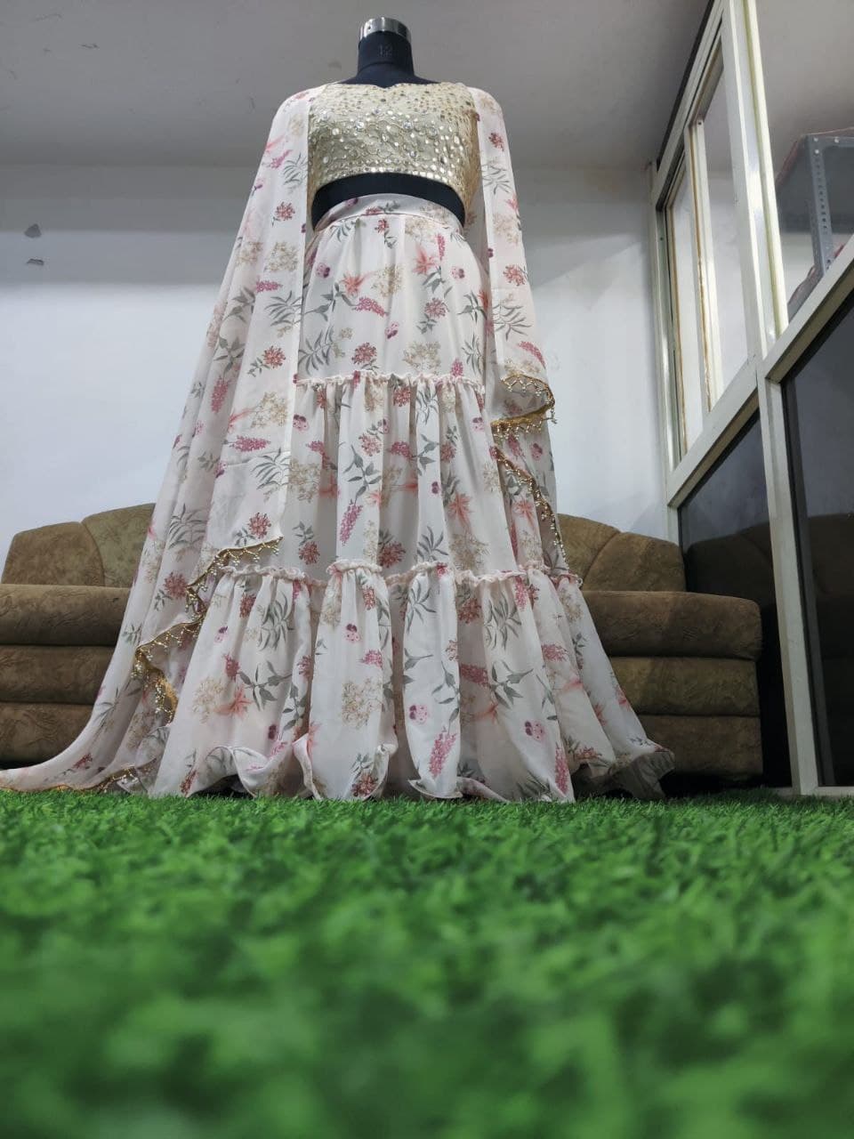 Off White Lehenga Choli In Heavy Georgette With Digital Print