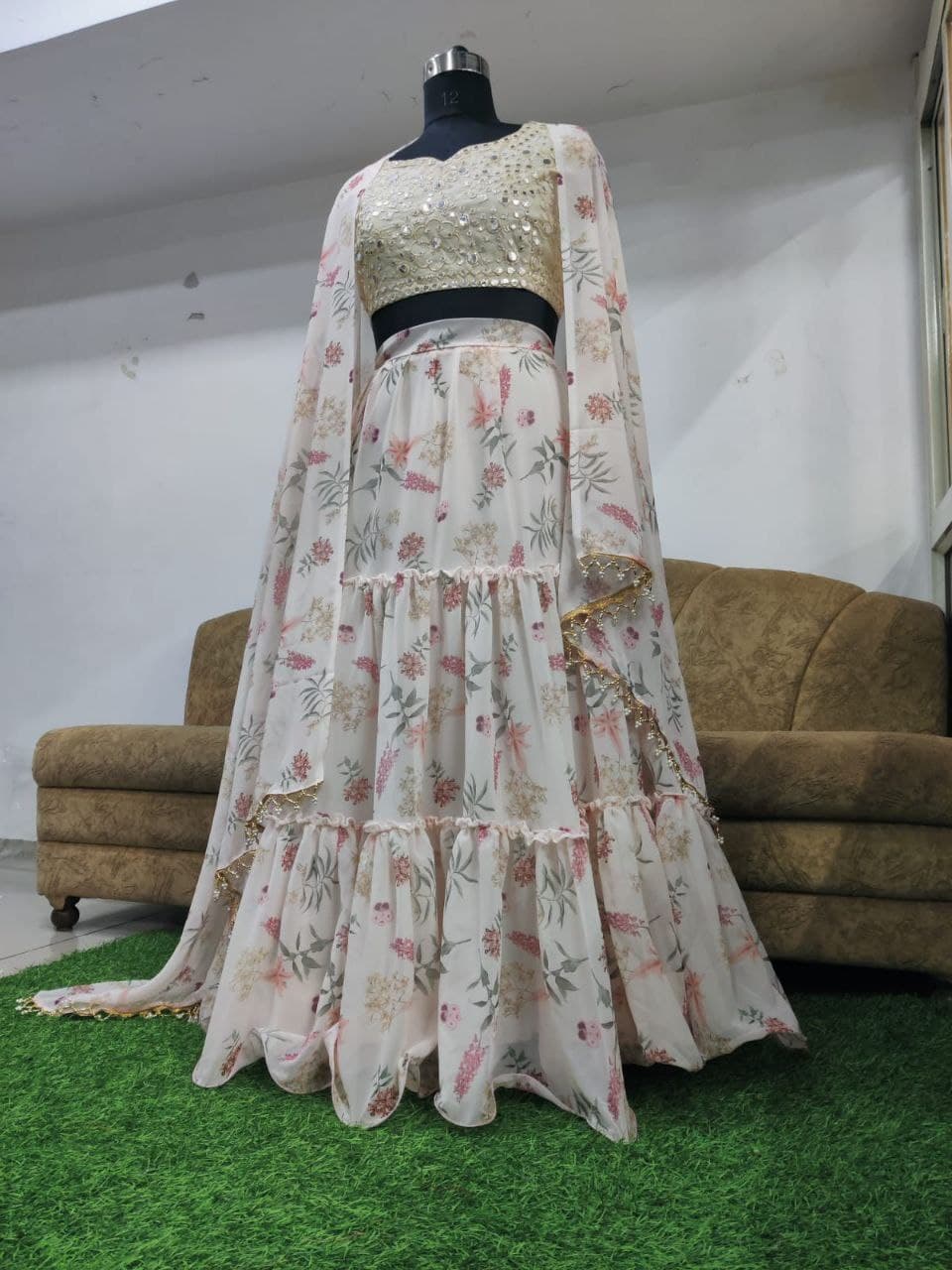 Off White Lehenga Choli In Heavy Georgette With Digital Print