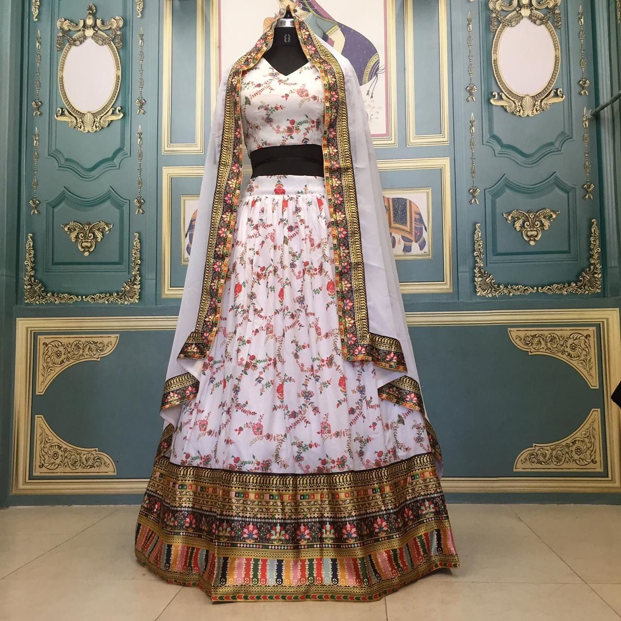 Off White Lehenga Choli In Taffeta Silk With Digital Print