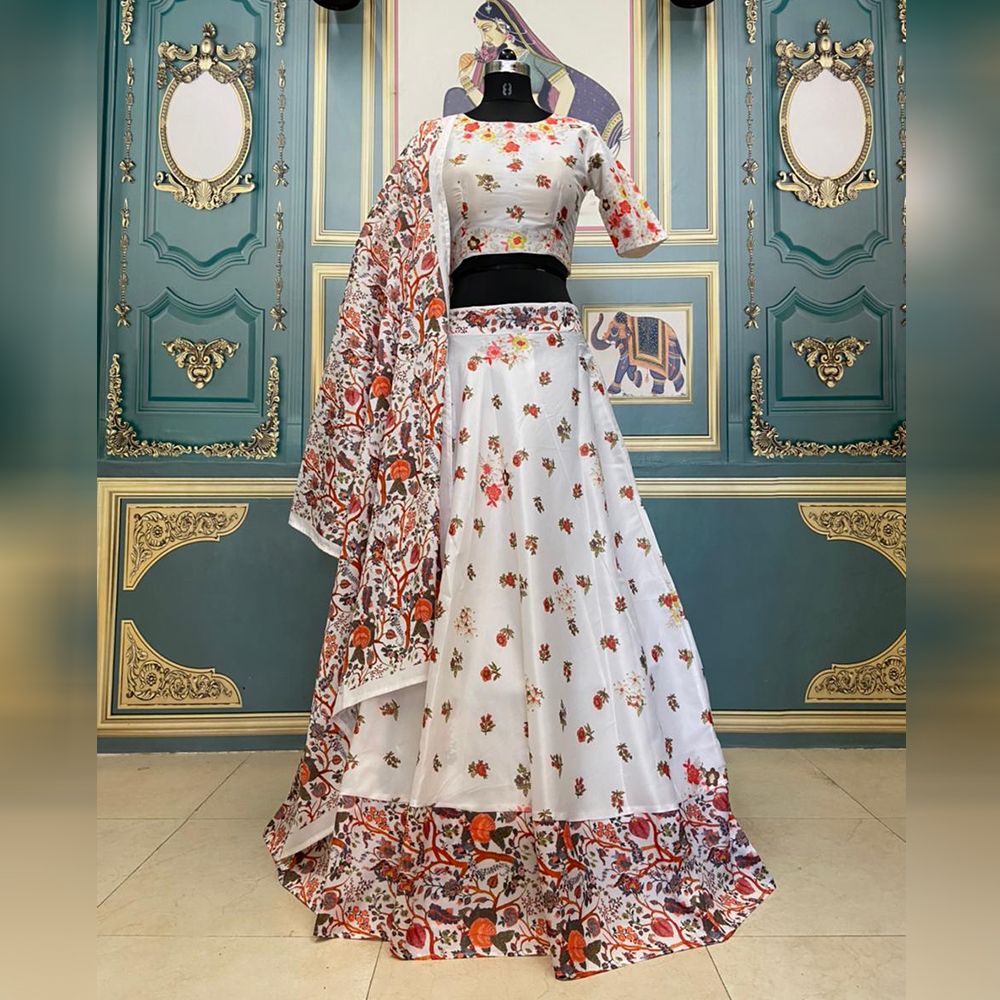 Off White Lehenga Choli In Taffeta Silk With Digital Print