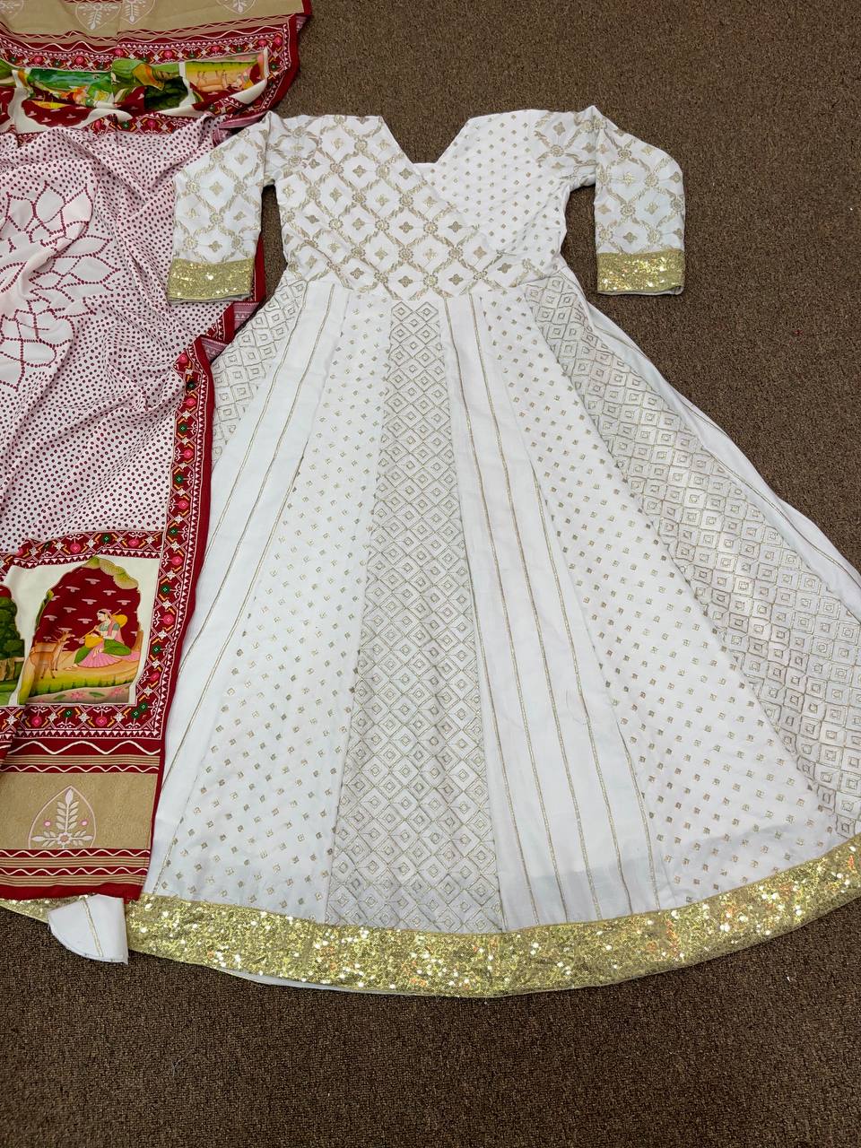 Off White Anarkali Suit In Magic Cotton With Embroidery Work