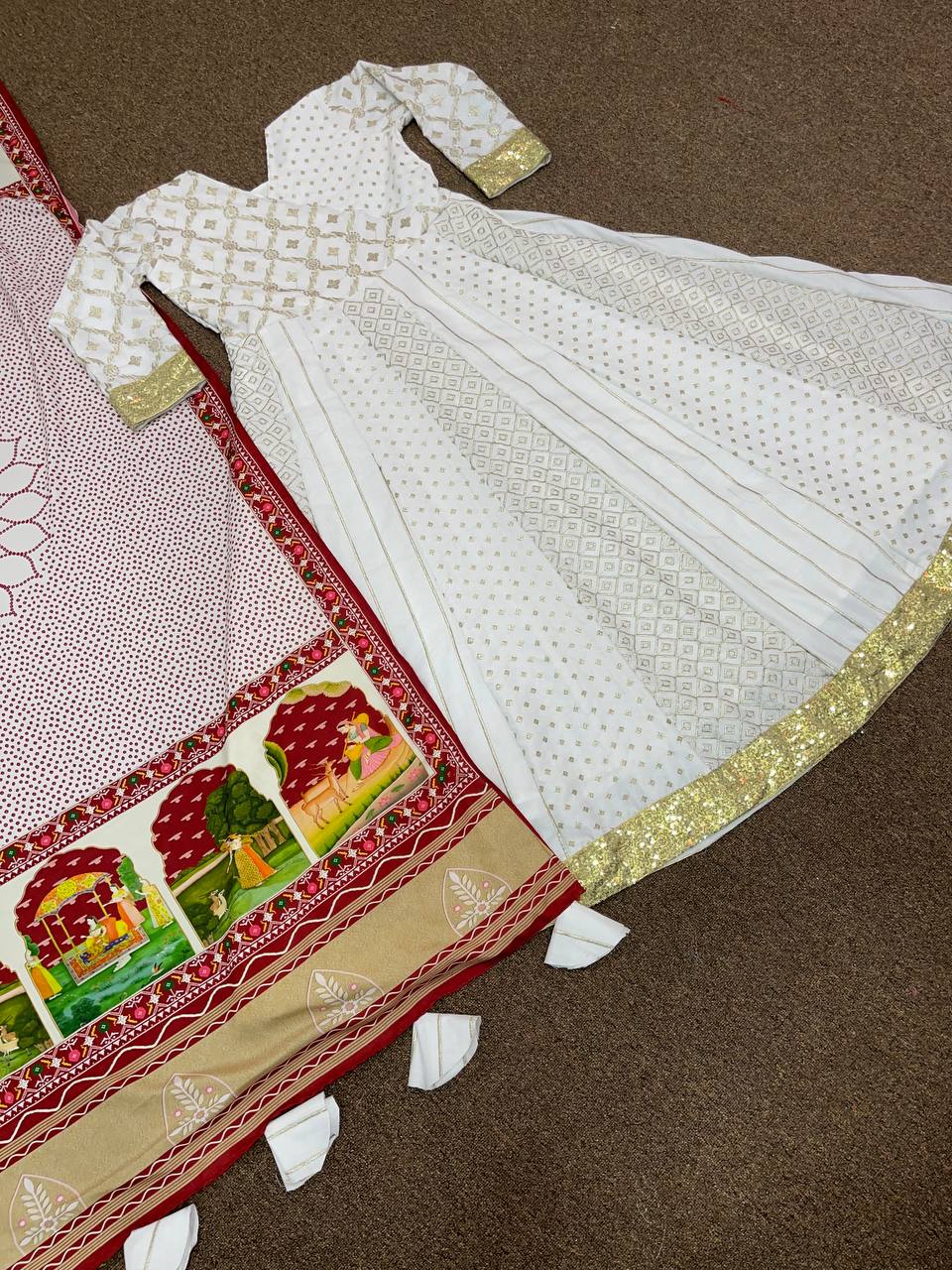 Off White Anarkali Suit In Magic Cotton With Embroidery Work