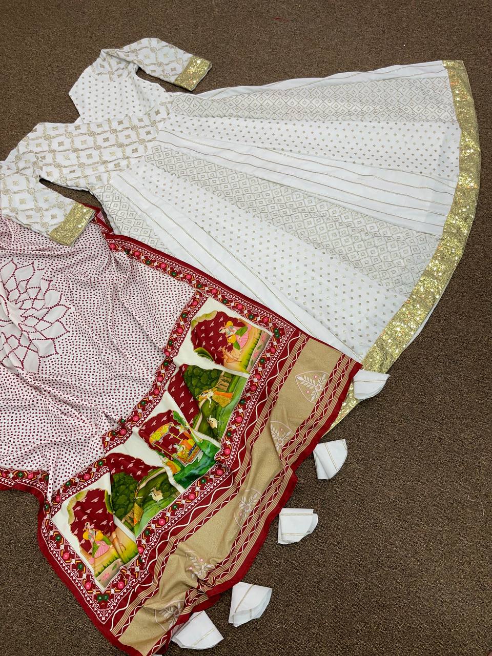 Off White Anarkali Suit In Magic Cotton With Embroidery Work