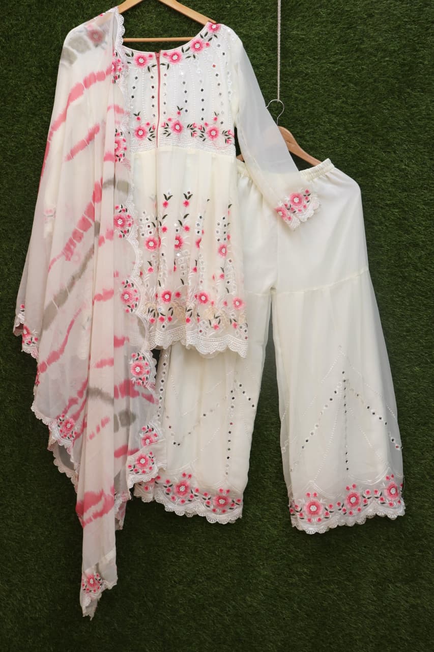 Off White Salwar Suit In 60 GM Georgette With Fancy Thread Work