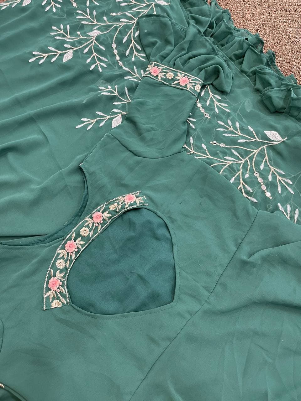 Olive Green Salwar Suit In Fox Georgette Silk With Fancy Embroidery Work