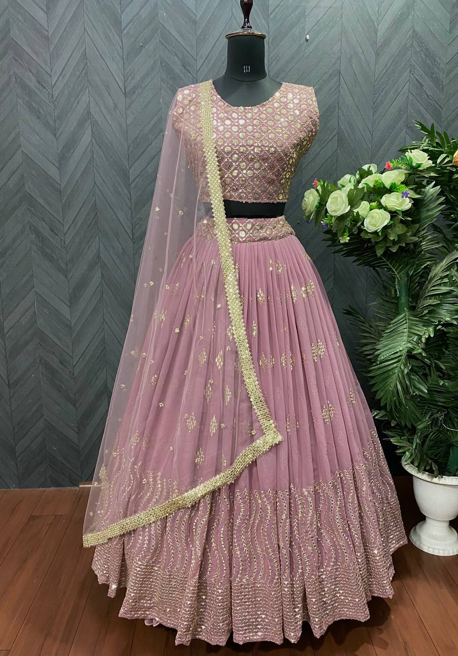 Onion Pink Lehenga Choli In Fox Georgette With 5 MM Sequence Work