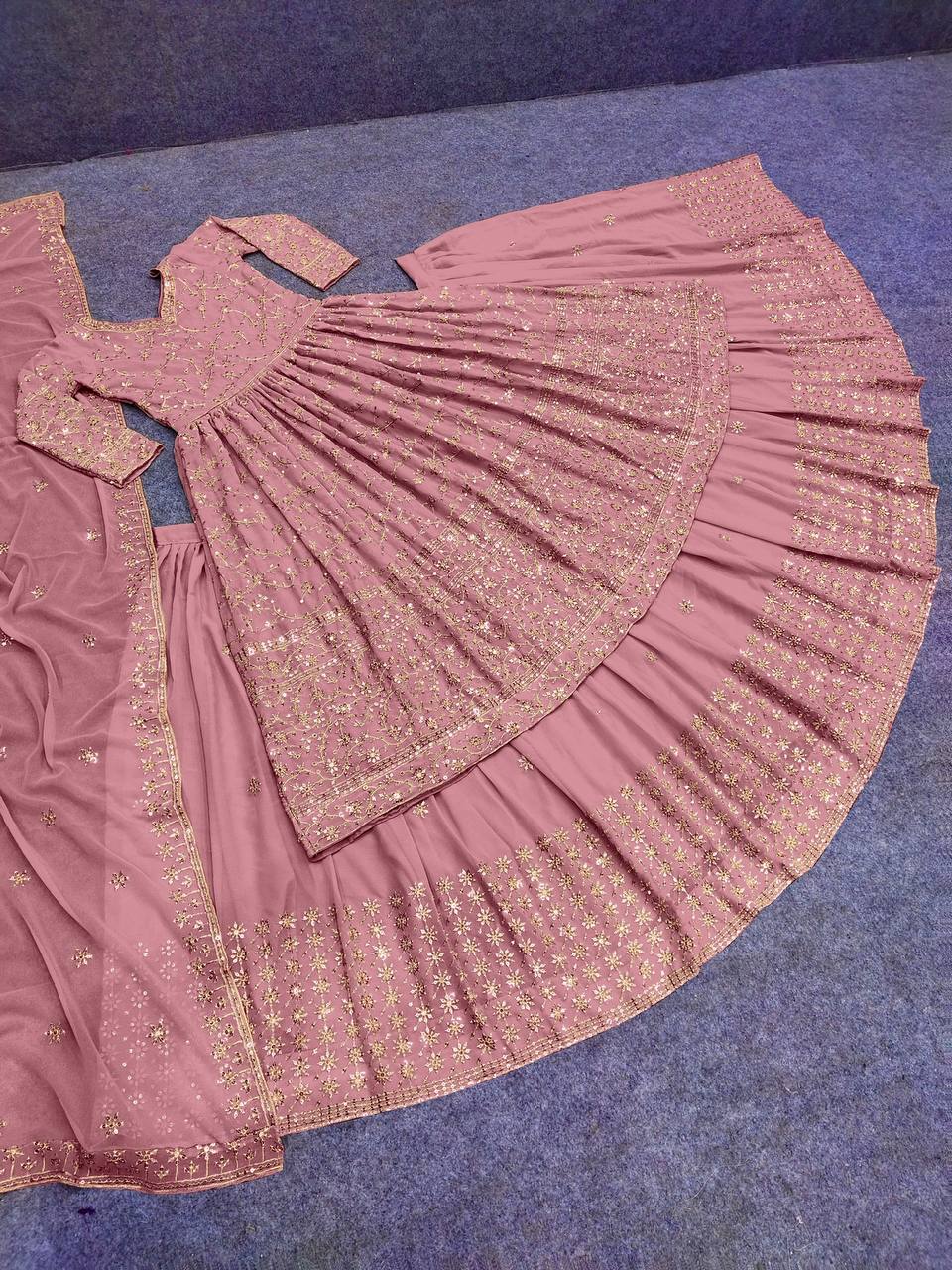 Onion Pink Lehenga Choli In Fox Georgette With Embroidery Work