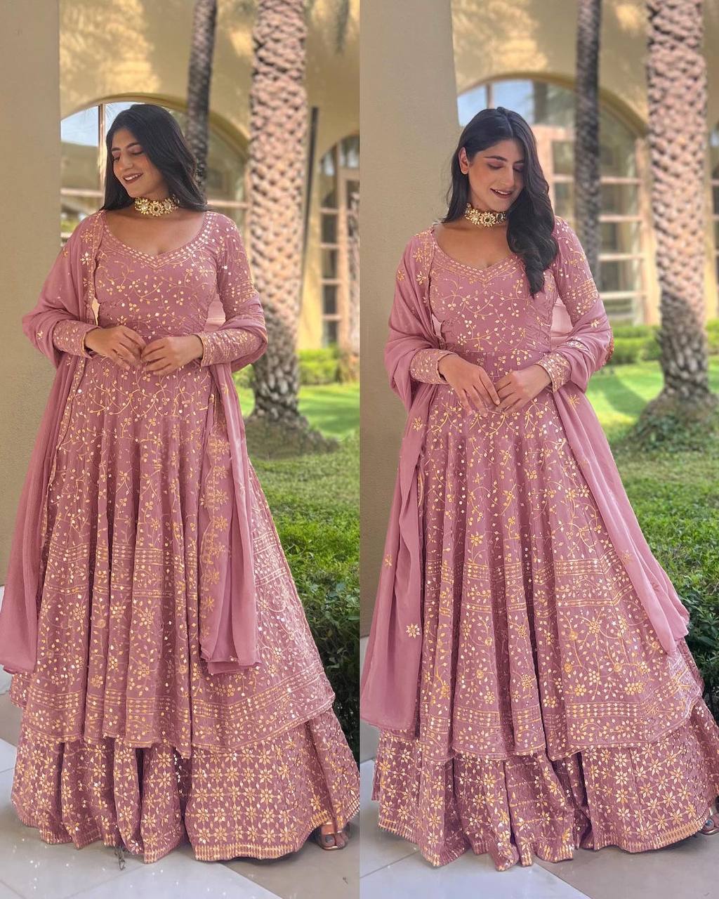 Onion Pink Lehenga Choli In Fox Georgette With Embroidery Work