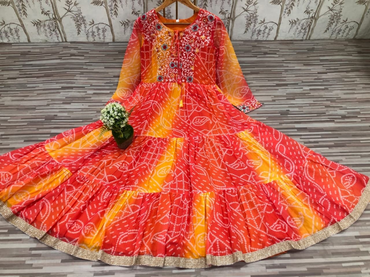 Orange 60 GM Georgette Digital Printed Gown