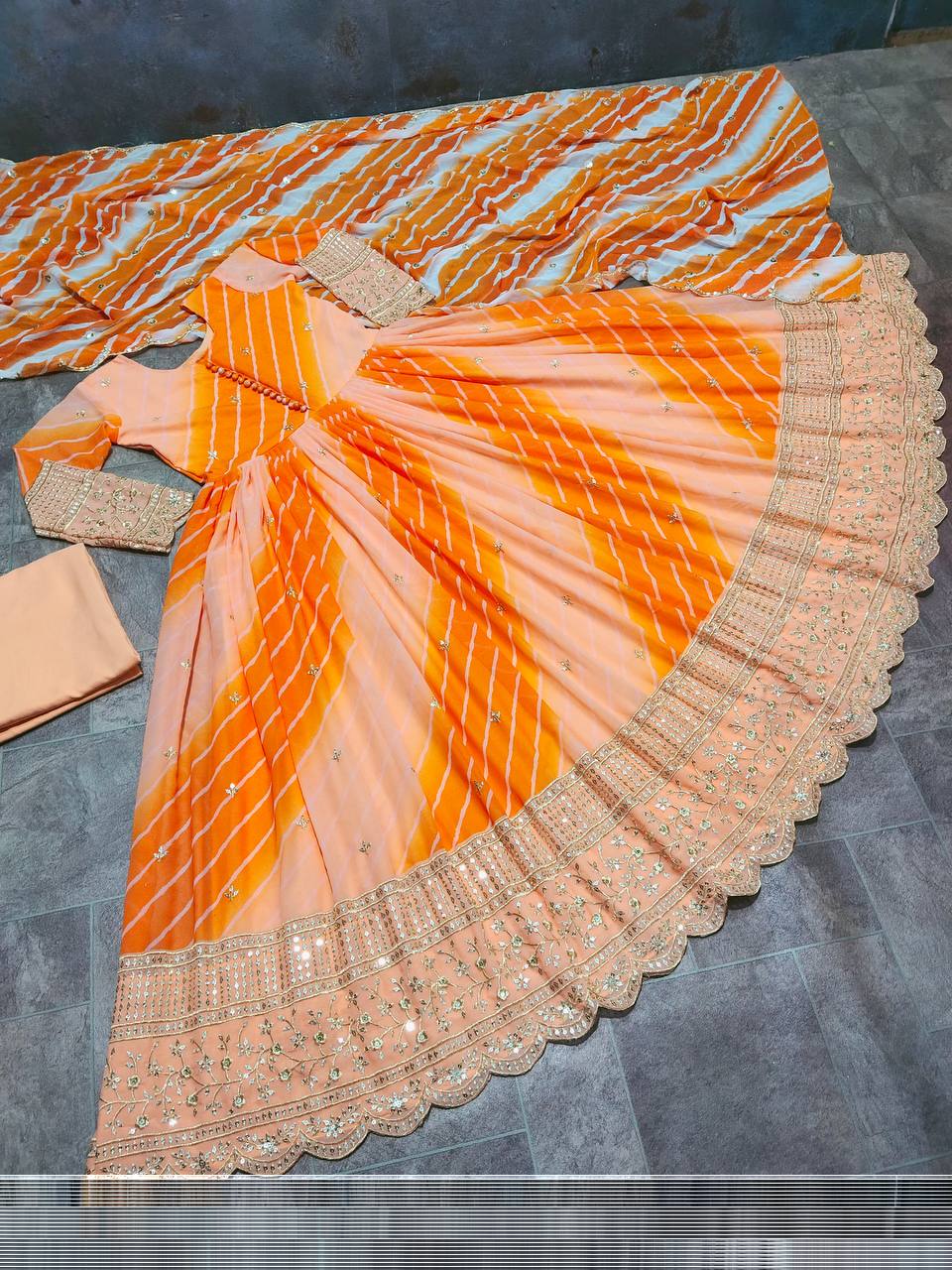 Orange Anarkali Suit In Fox Georgette With Digital Print