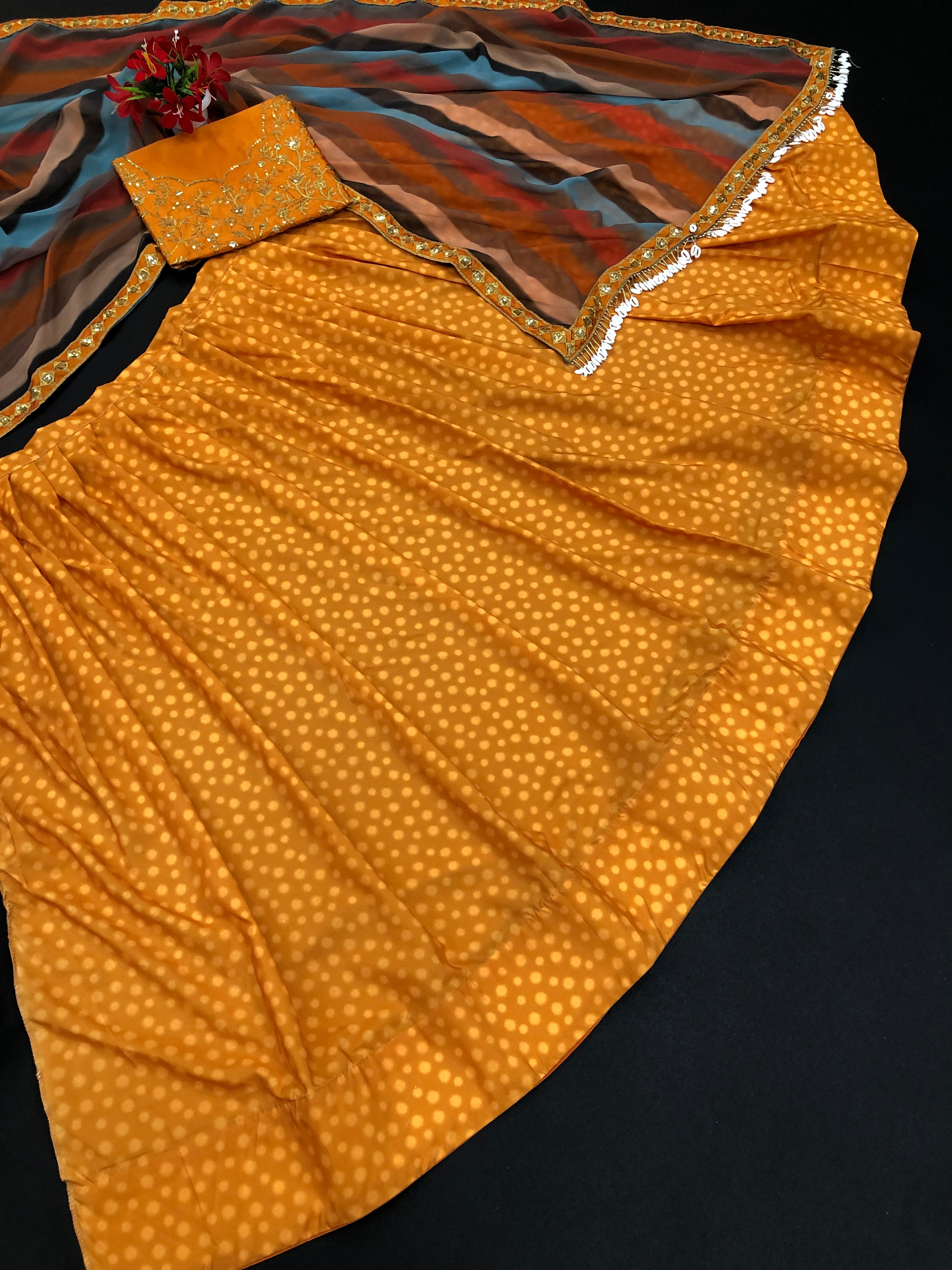 Orange Lehenga Choli In Butter Crepe Silk With Digital Print