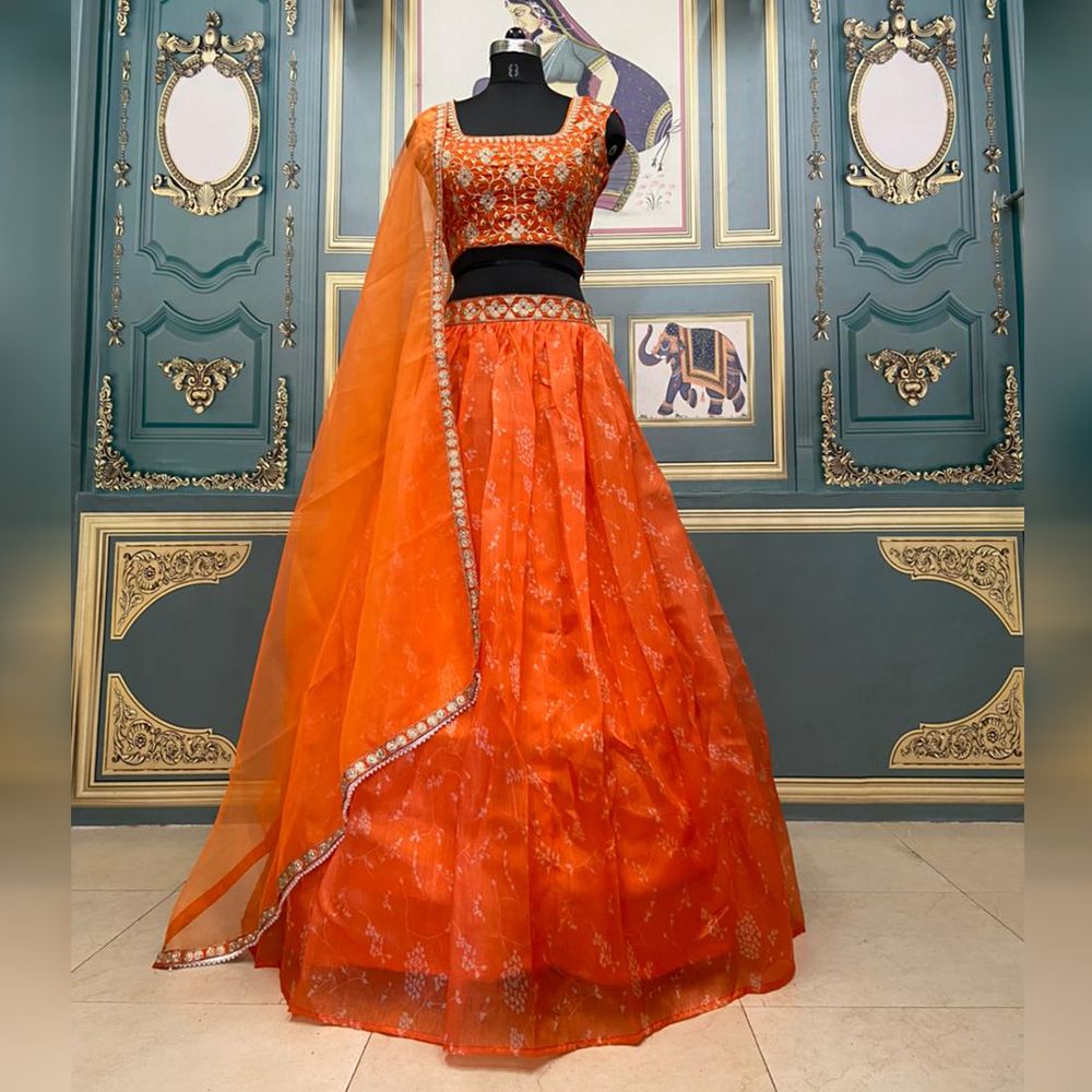 Orange Lehenga Choli In Organza Silk With Digital Print