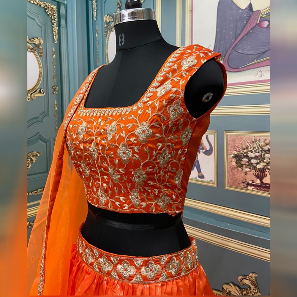 Orange Lehenga Choli In Organza Silk With Digital Print