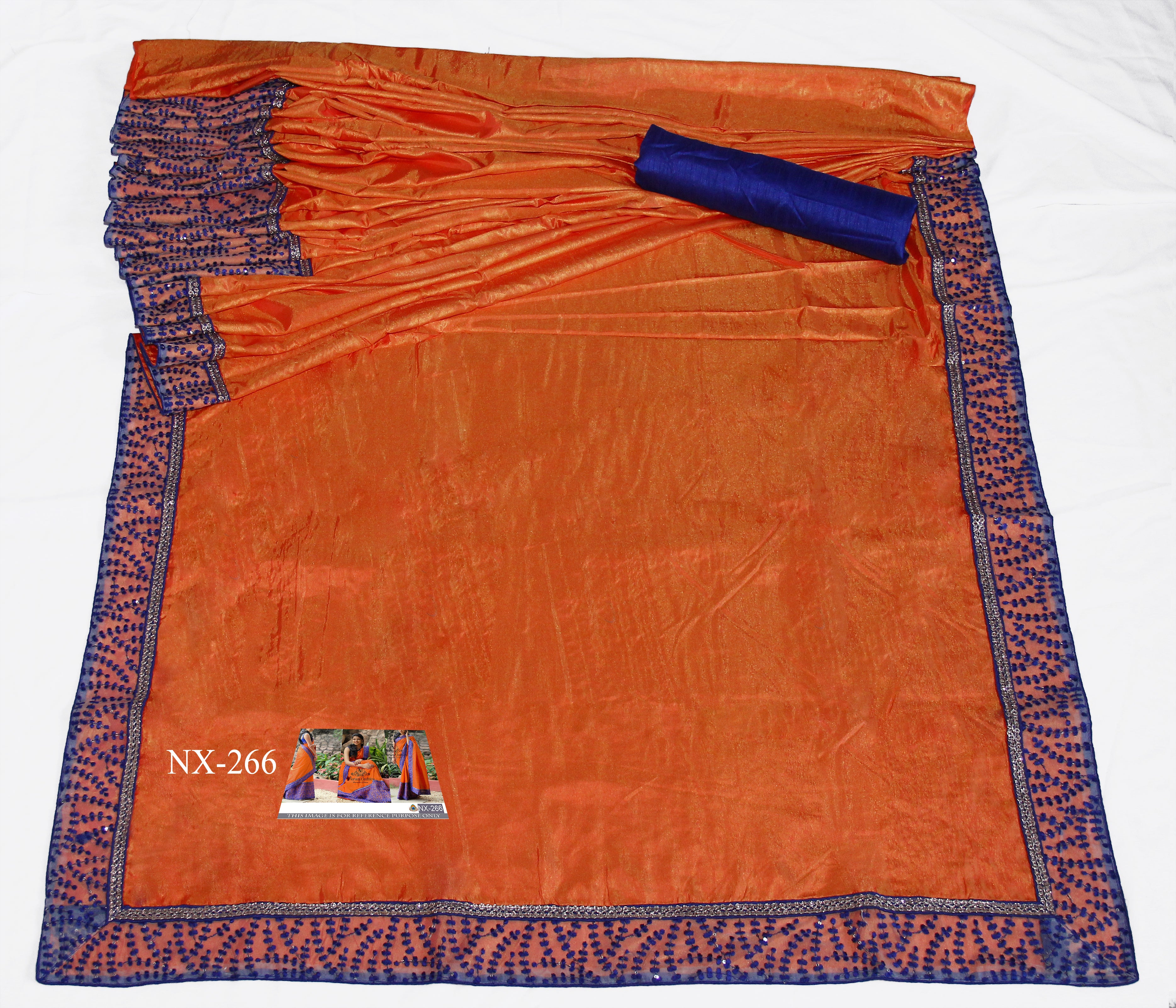 Orange Saree In Paper Silk With Fancy Thread Work