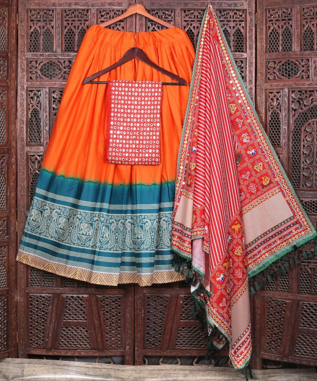 Orange Lehenga Choli In Soft Butter Silk With Digital Print