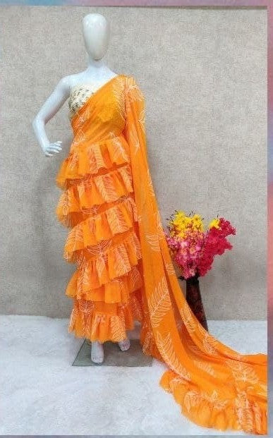 Orange Saree In Soft Georgette With Digital Print