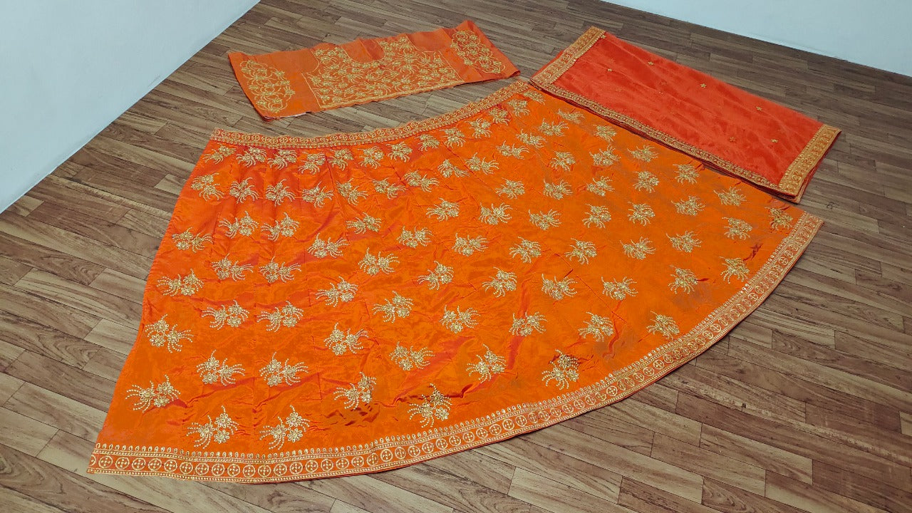 Orange Lehenga Choli In Taffeta Silk With Embroidery Work