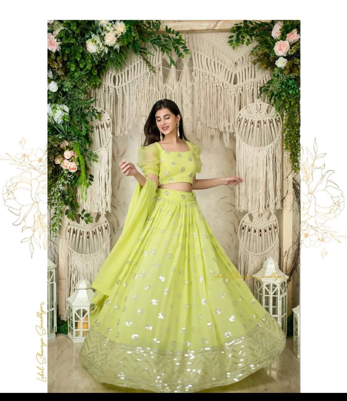 Parrot Green Lehenga Choli In Faux Georgette With 5 MM Sequence Work