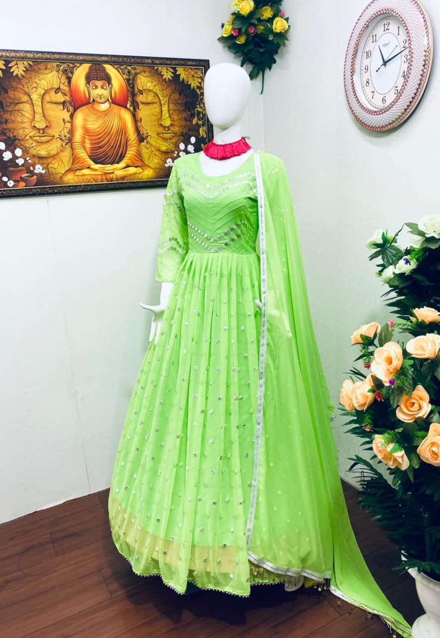 Parrot Green Anarkali Salwar Suit in Soft Georgette