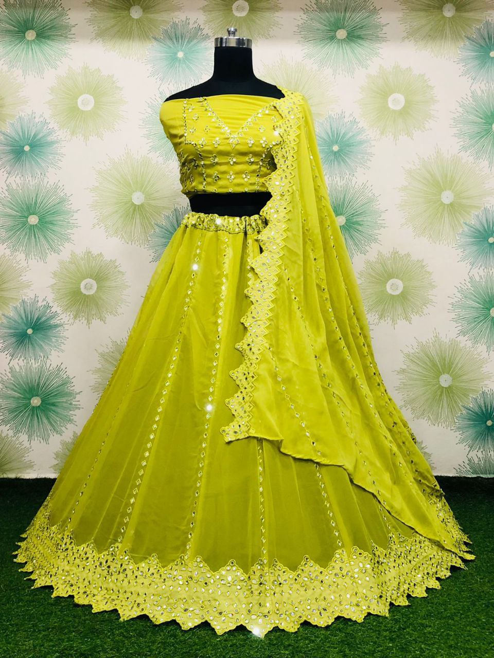 Parrot Green Lehenga Choli In Georgette Silk With Embroidery Work