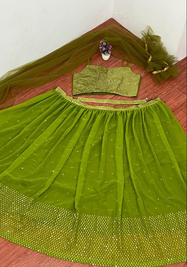 Pista Green Lehenga Set with Embroidery Work – Isha Fancy