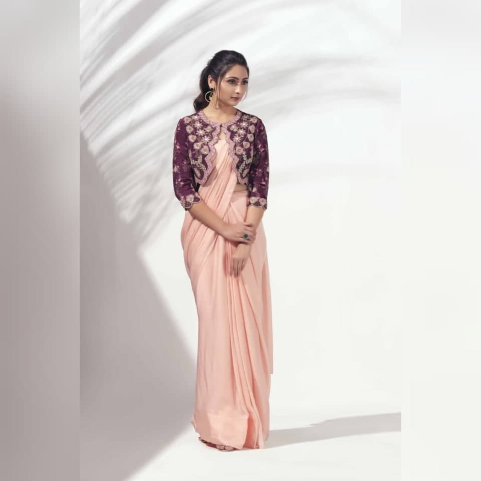 Peach Saree In Georgette Silk