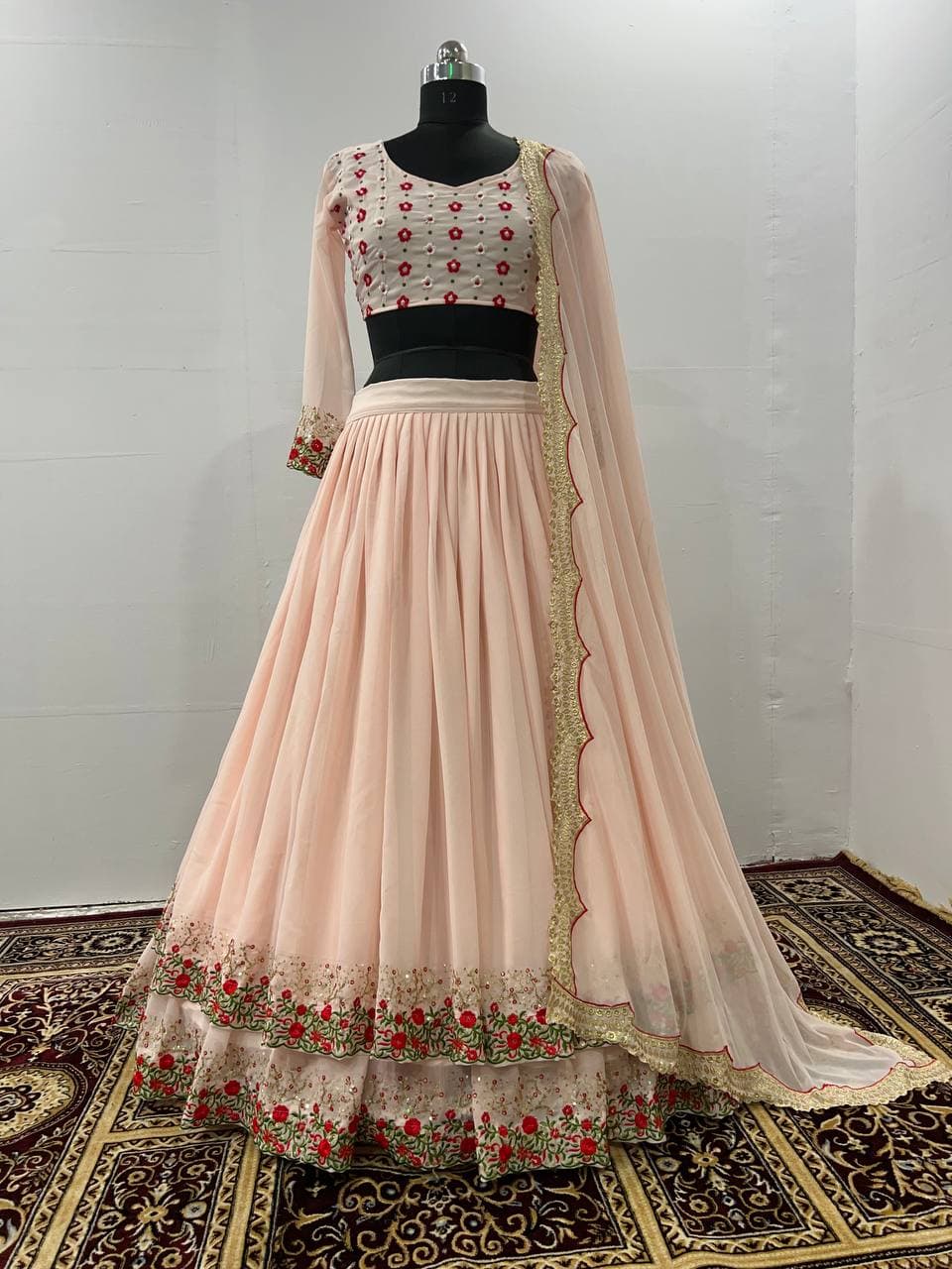 Peach Lehenga Choli In Fox Georgette With Embroidery Sequence Work