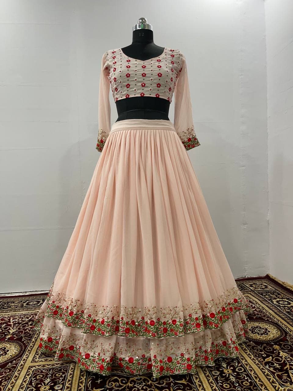 Peach Lehenga Choli In Fox Georgette With Embroidery Sequence Work