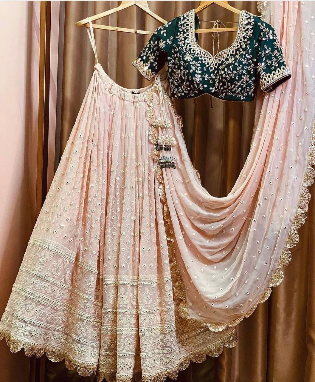 Peach Lehenga Choli In Fox Georgette With Embroidery Work