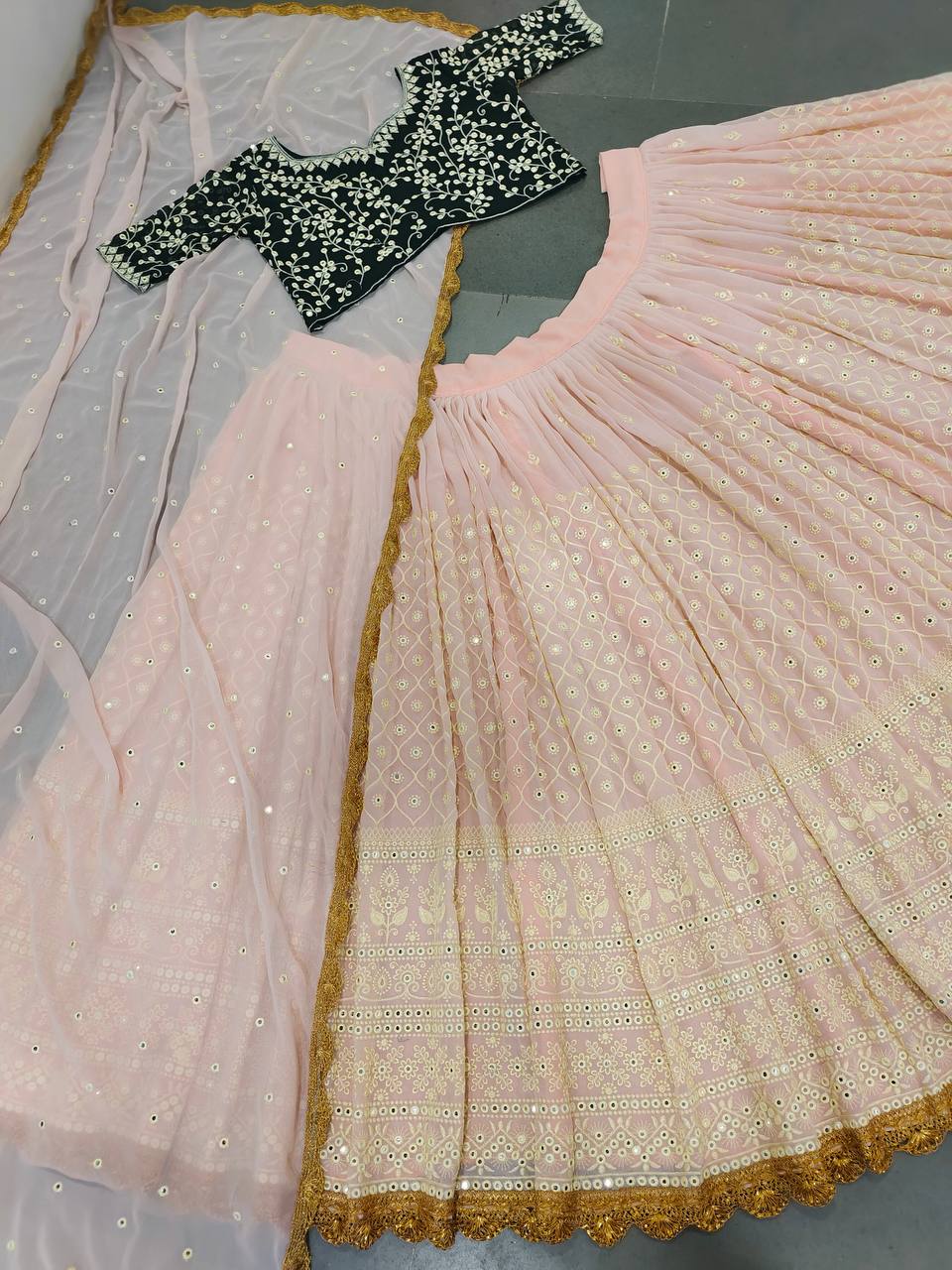 Peach Lehenga Choli In Fox Georgette With Embroidery Work