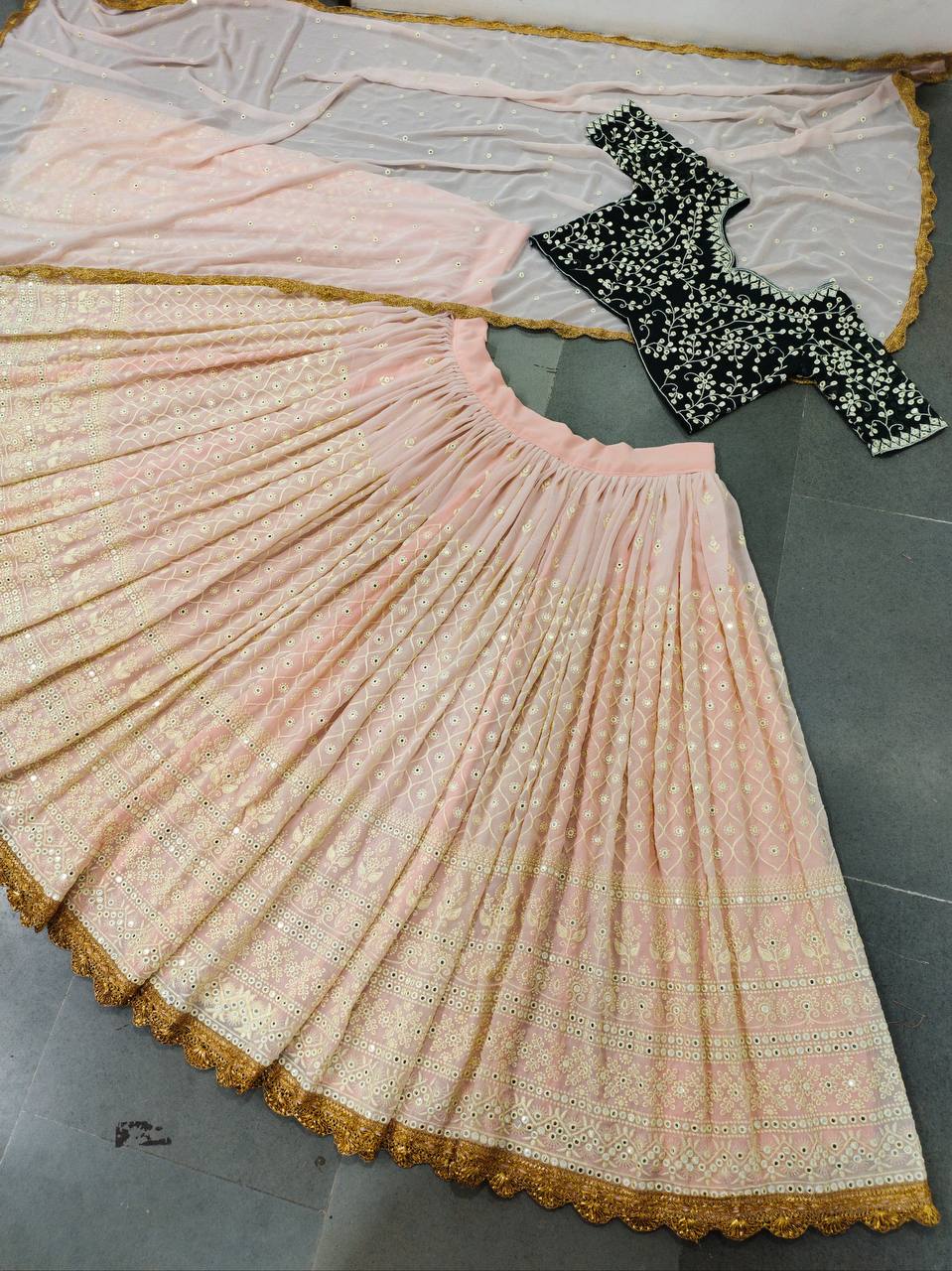 Peach Lehenga Choli In Fox Georgette With Embroidery Work