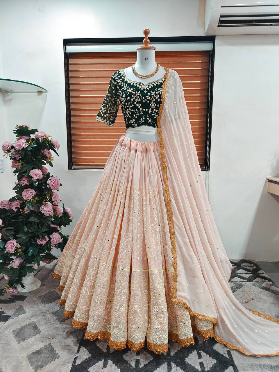 Peach Lehenga Choli In Fox Georgette With Embroidery Work