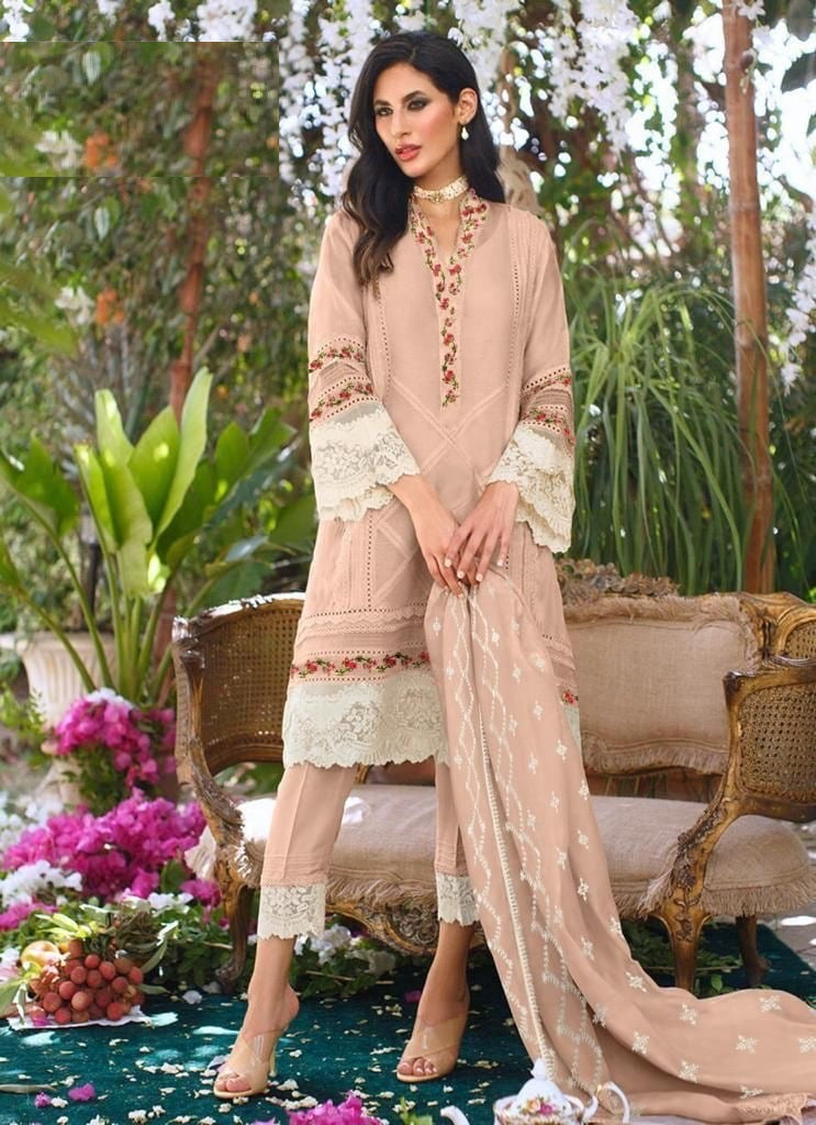 Peach Salwar Suit In Fox Georgette With Embroidery Work