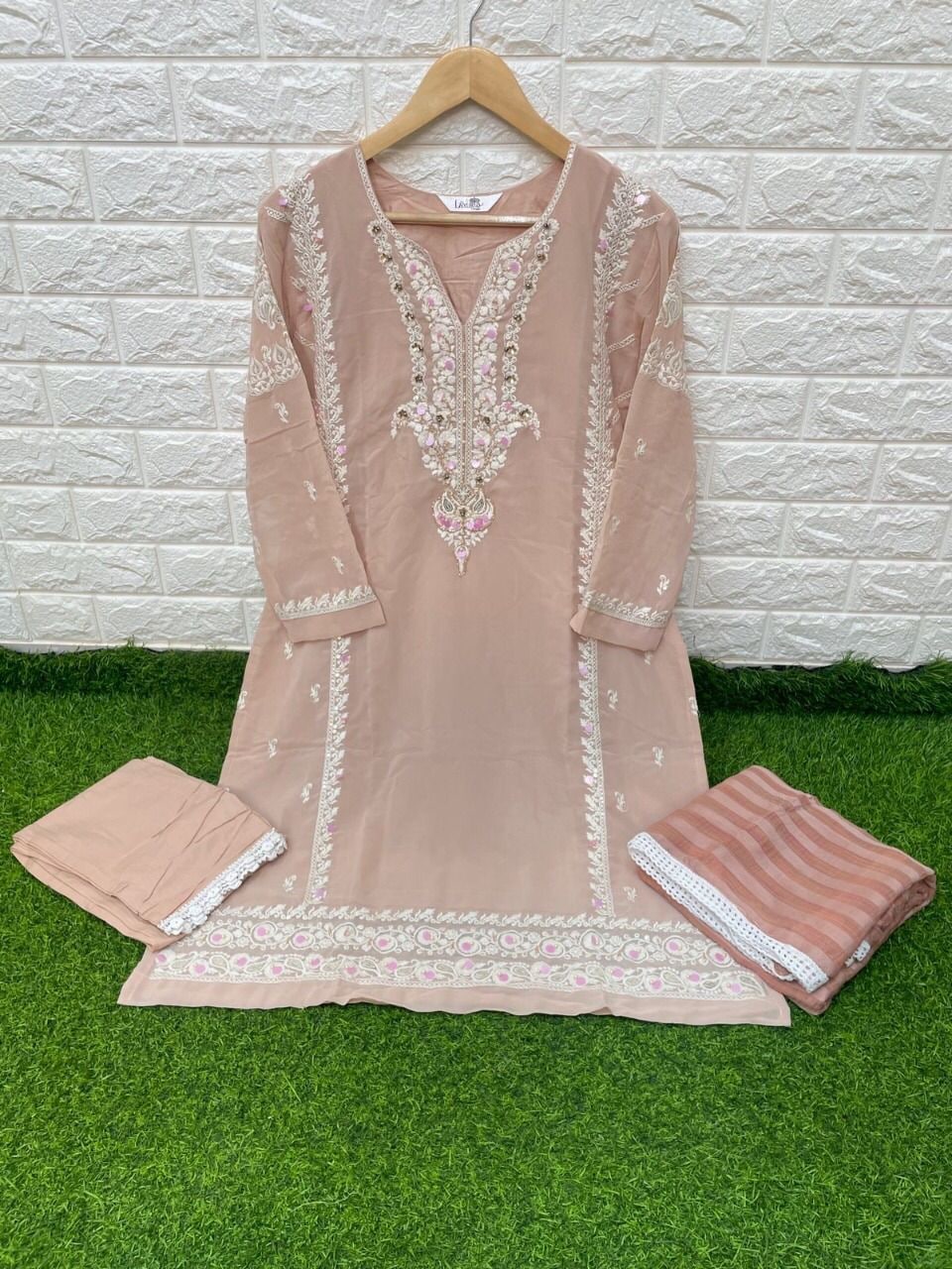 Peach Salwar Suit In Fox Georgette With Embroidery Work