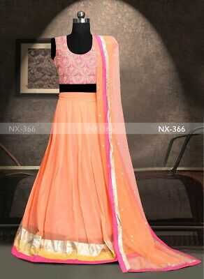 Peach Lehenga Choli In Georgette Bember With Fancy Thread Work