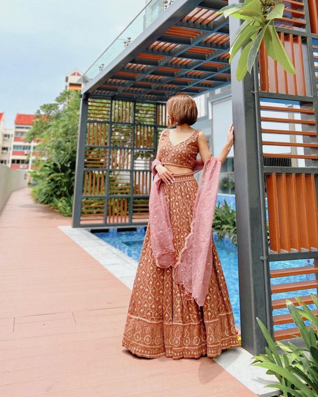 Brown Lehenga Choli In Georgette Silk With Embroidery Work