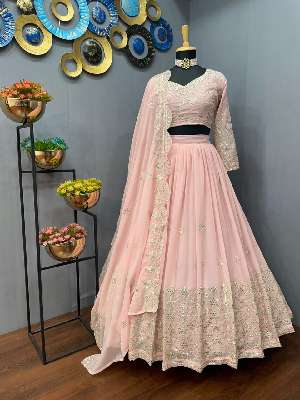 Peach Georgette Silk Embroidery Work Lehenga Choli