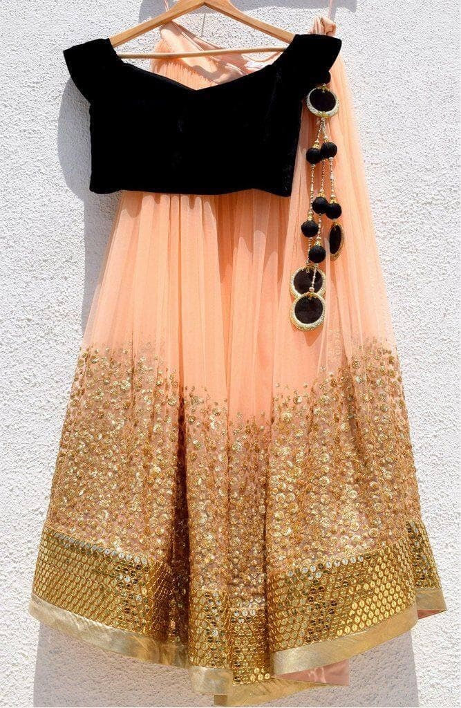 Peach Lehenga Choli In Georgette Silk With Sequence Work