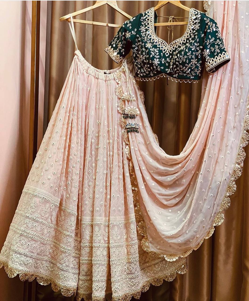 Peach Lehenga Choli In Georgette Silk With Thread Paper Work