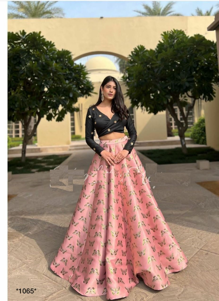 Peach Lehenga Choli In Gota Silk With Digital Print