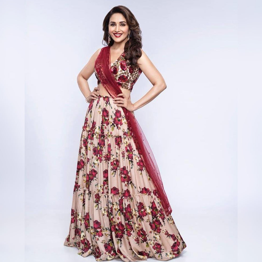 Peach Lehenga Choli In Crape With Digital Print