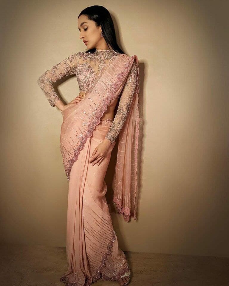 Peach Saree In Organza Silk With Embroidery Work