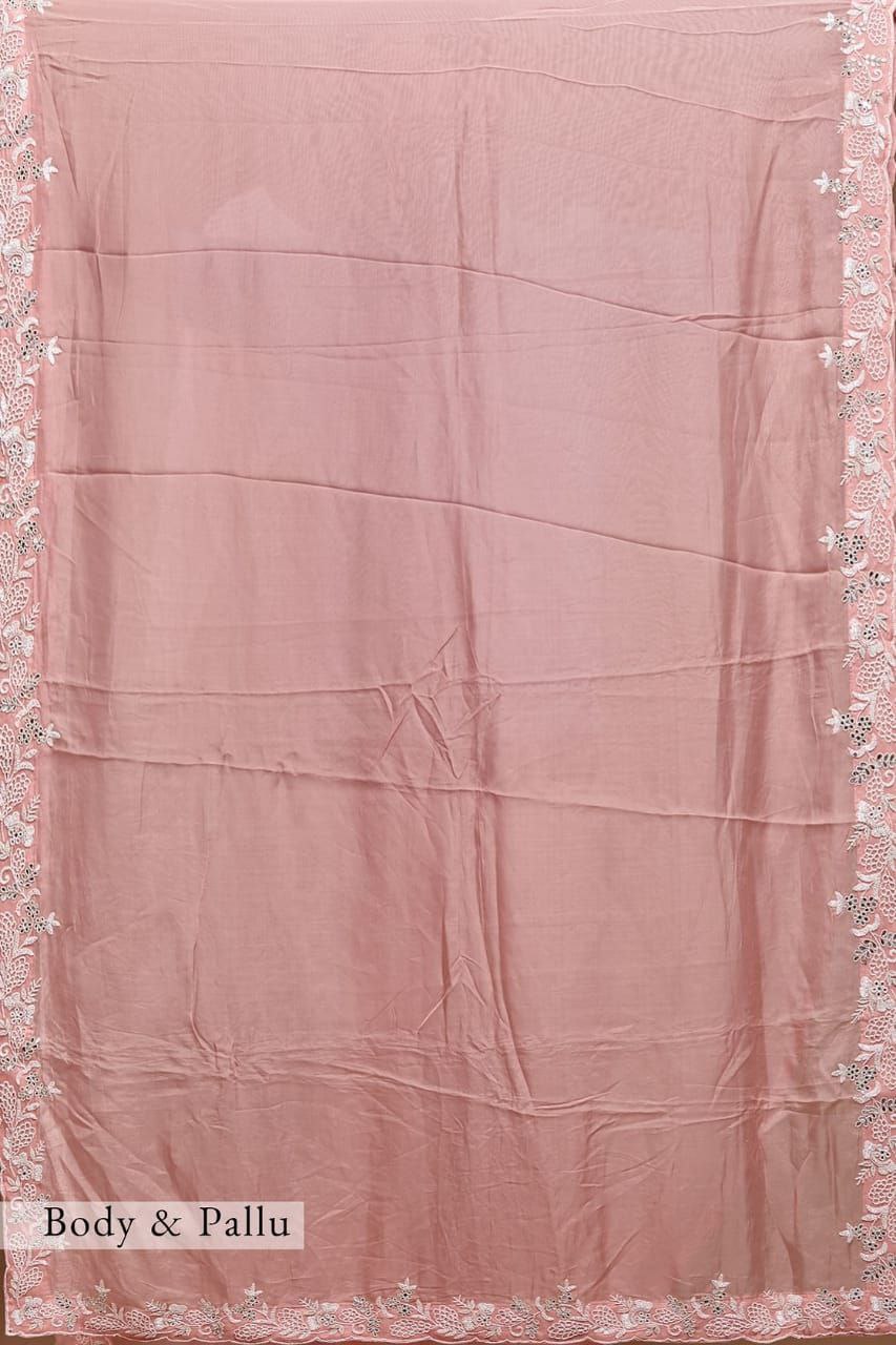 Peach Saree In Organza Silk With Sequence Embroidery Work