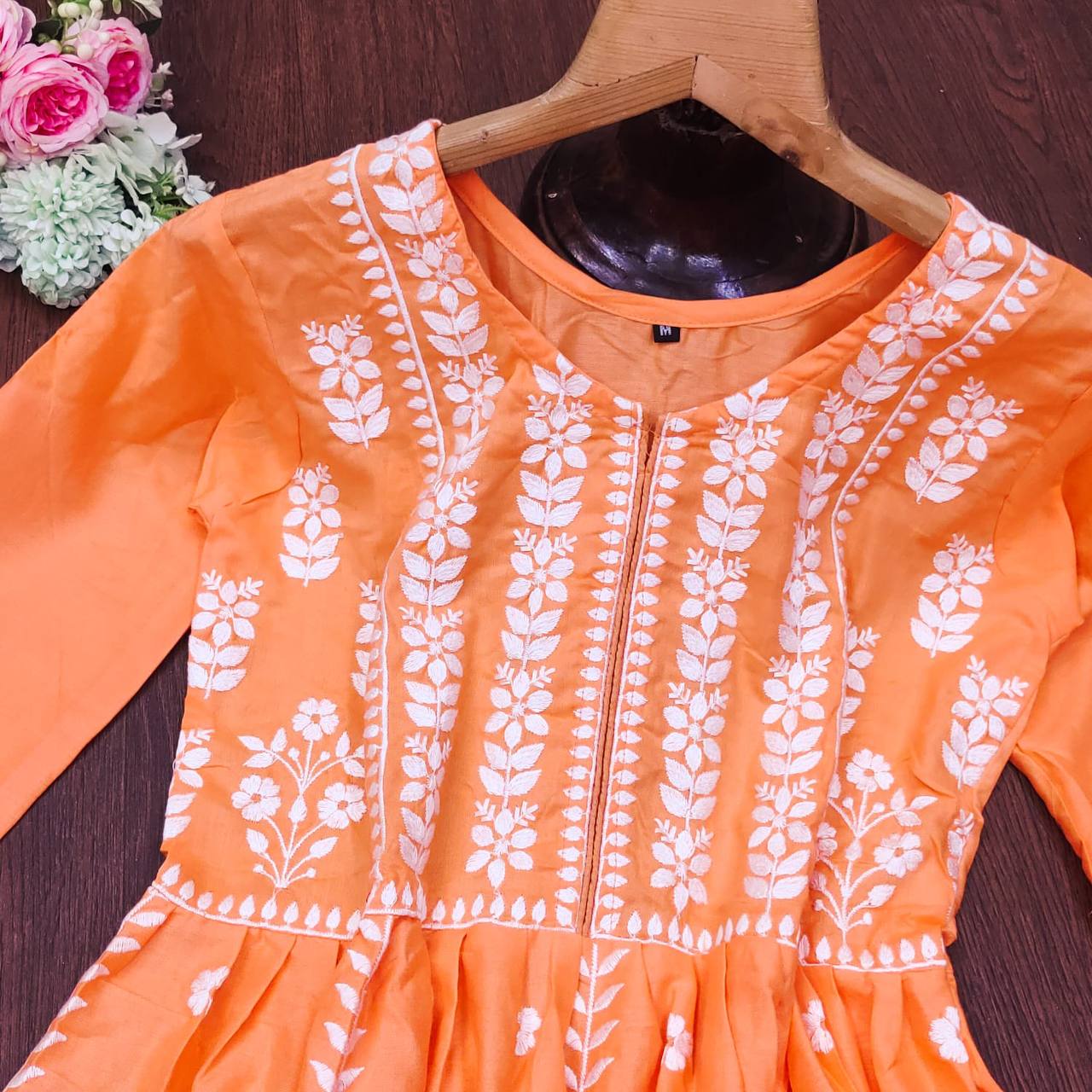 Peach Palazzo Suit In Ryon Cotton With Embroidery Work