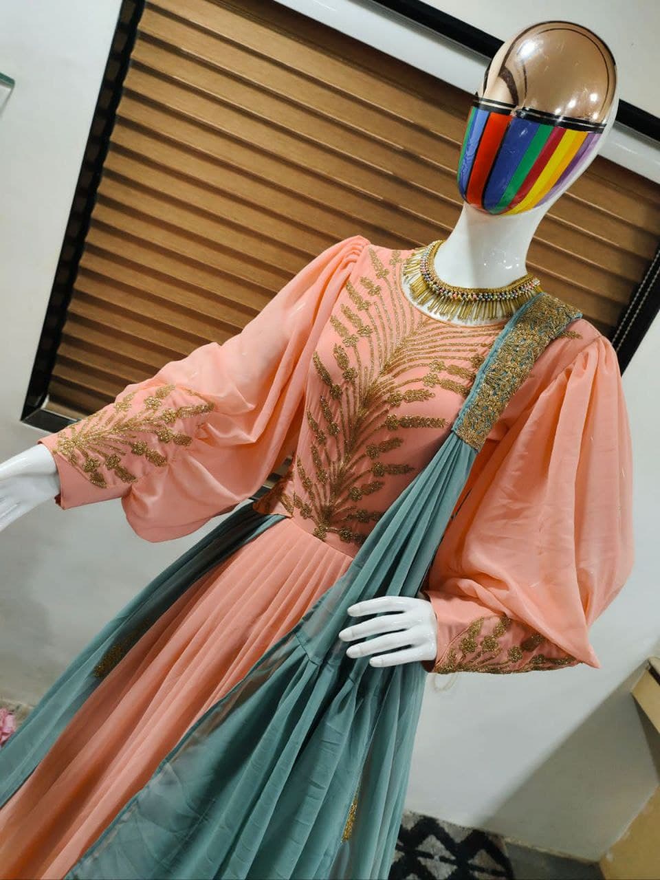 Peach Salwar Suit In Fox Georgette With Embroidery Work