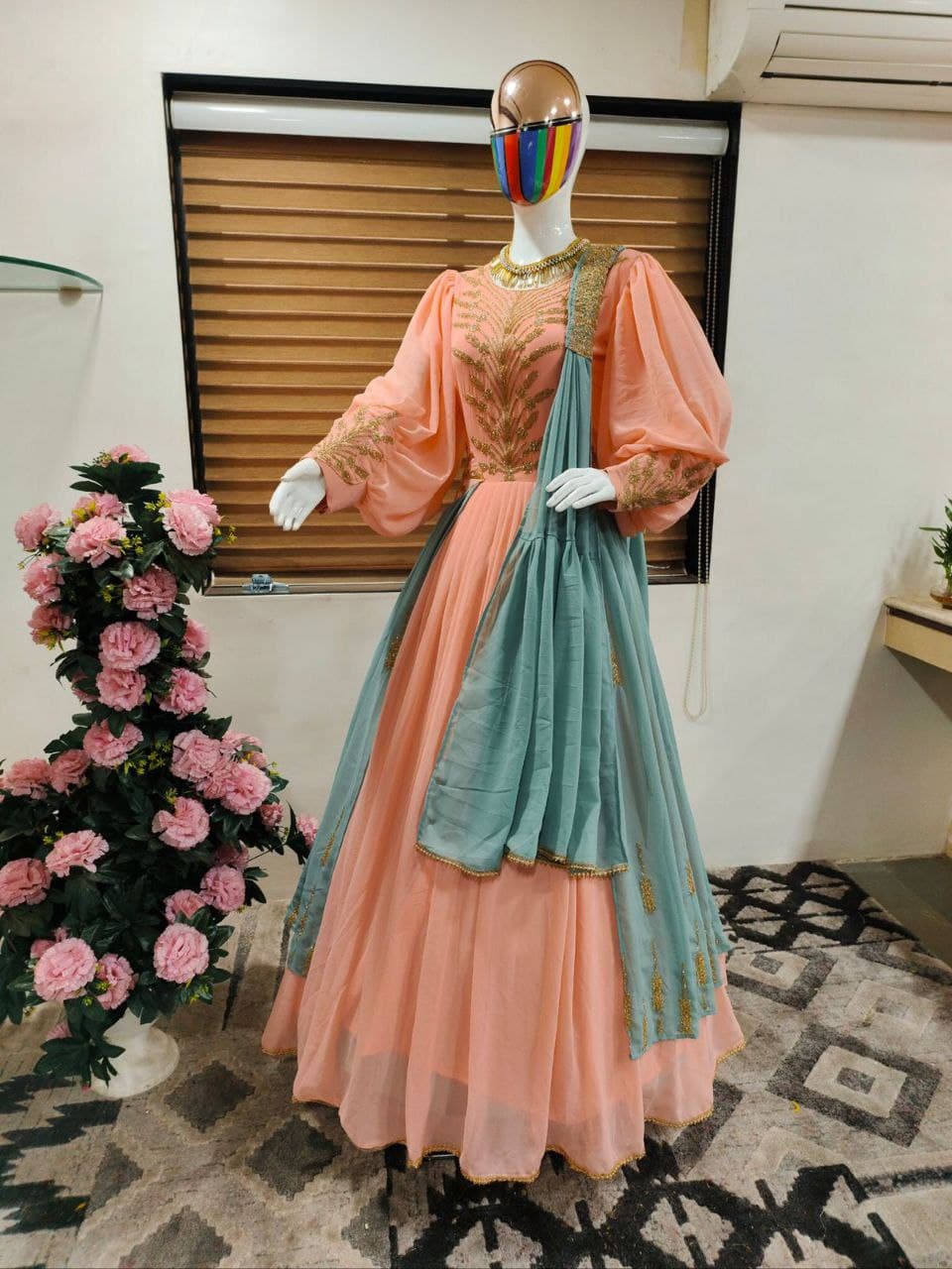 Peach Salwar Suit In Fox Georgette With Embroidery Work