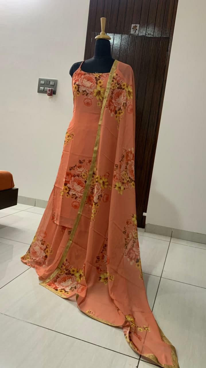 Peach Salwar Suit In Georgette With Digital Print