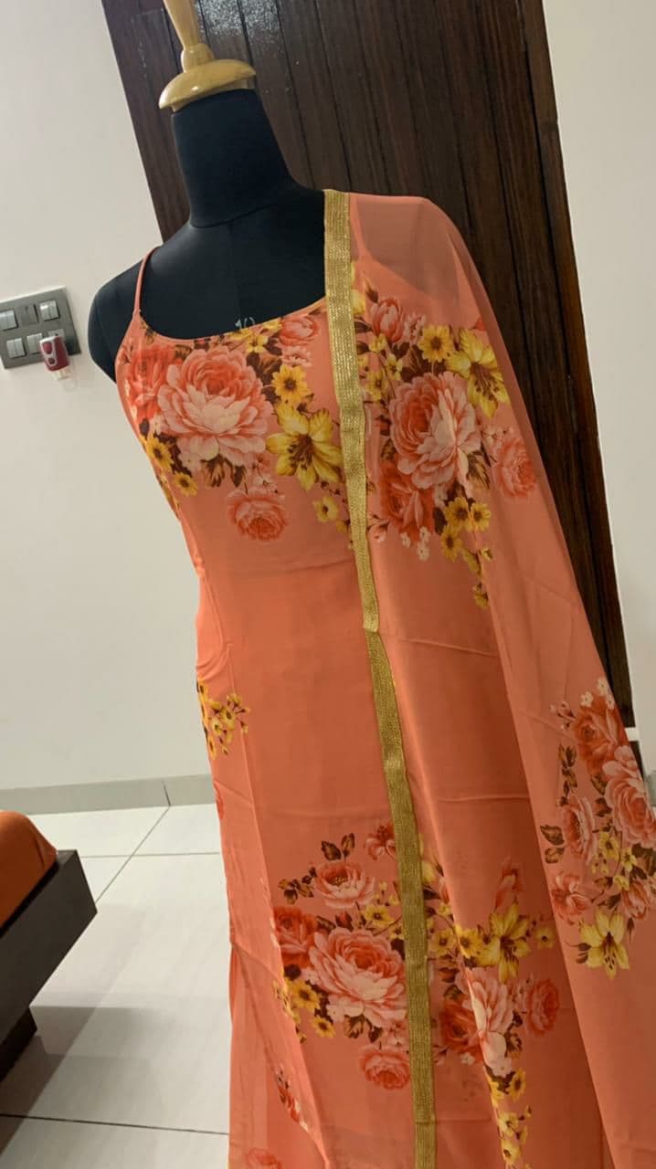 Peach Salwar Suit In Georgette With Digital Print