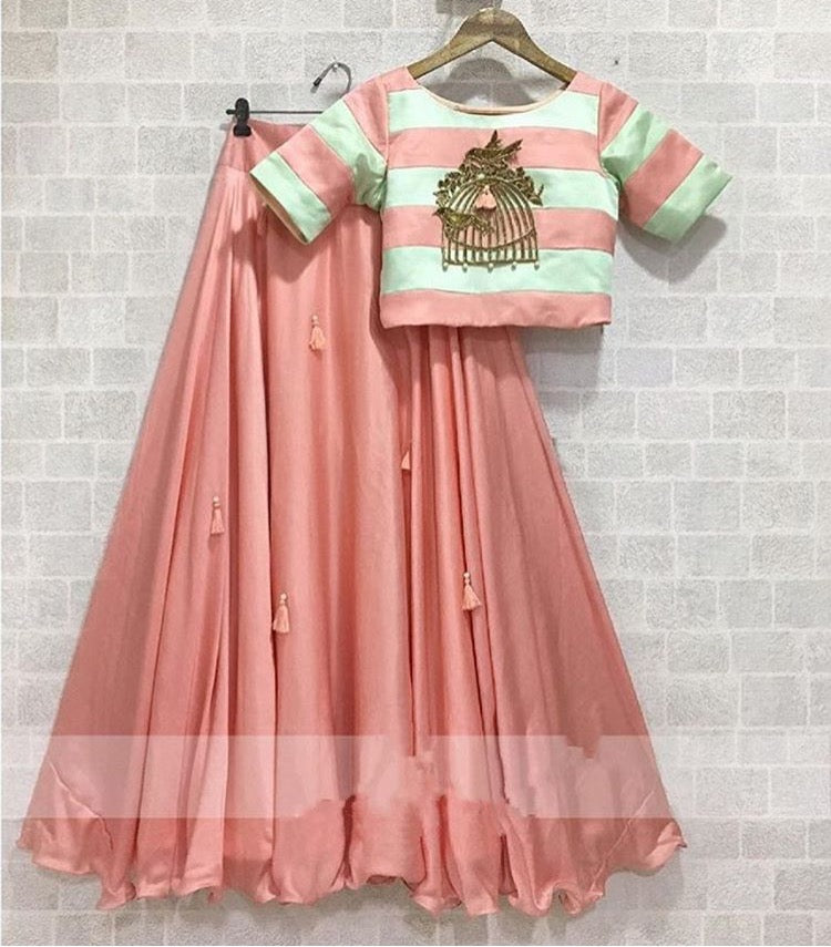 Peach Lehenga Choli In Silk With Plain